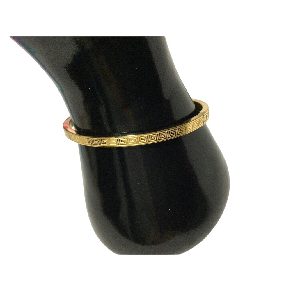 Laminated Gold Tone Bangle‎ Bracelet Greek Key Design Women's Fashion Jewelry